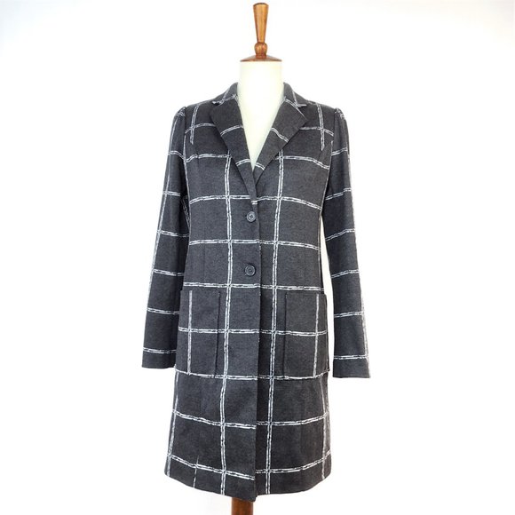Cato Gray Windowpane Plaid Long Length Blazer Jacket XS - Picture 2 of 7